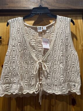 Roxy Ivory Crochet Tie-Front Vest XL